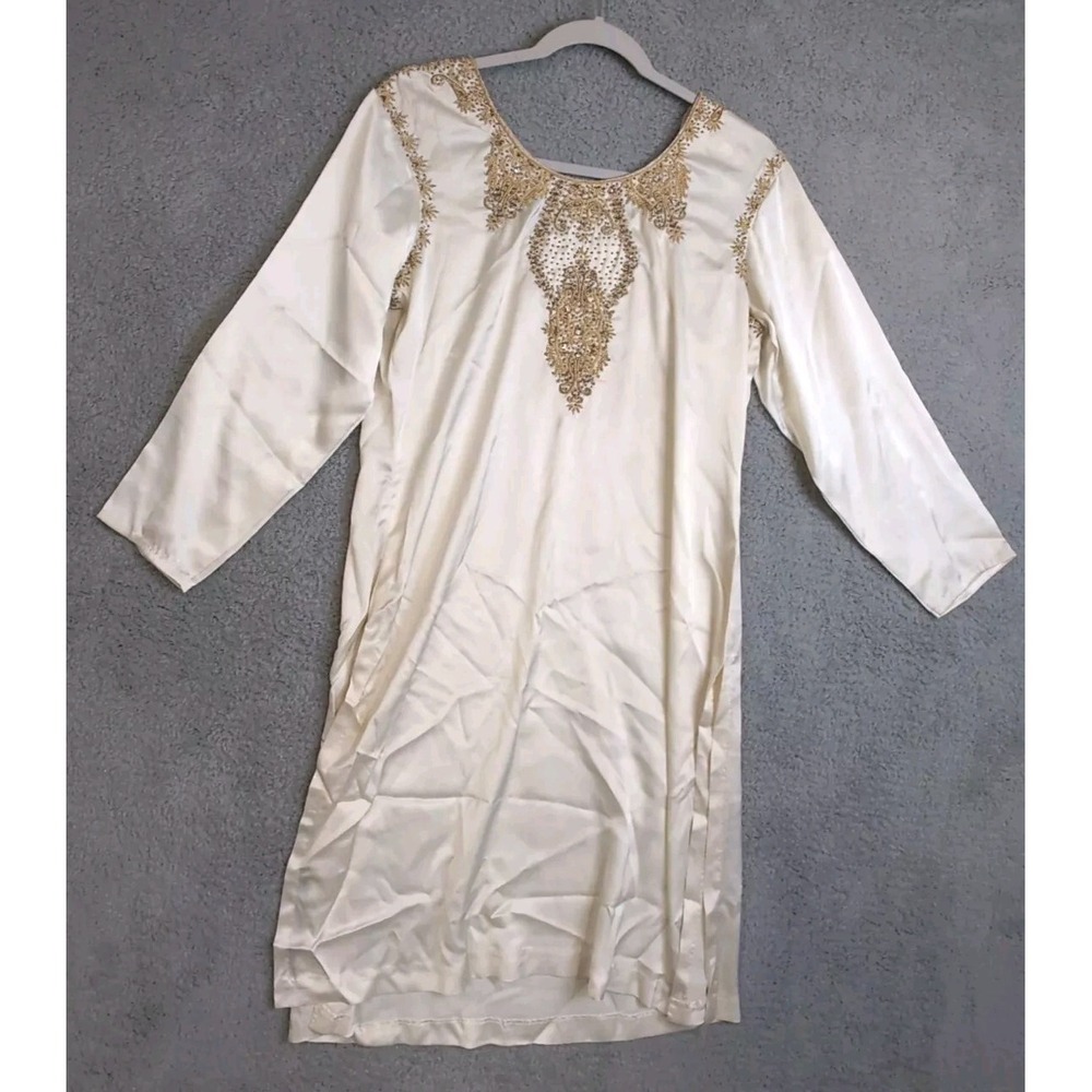 Asian Style Womens 2 Piece Tunic Size 2XL Top and Pants‎ Set Cream Top Polyester